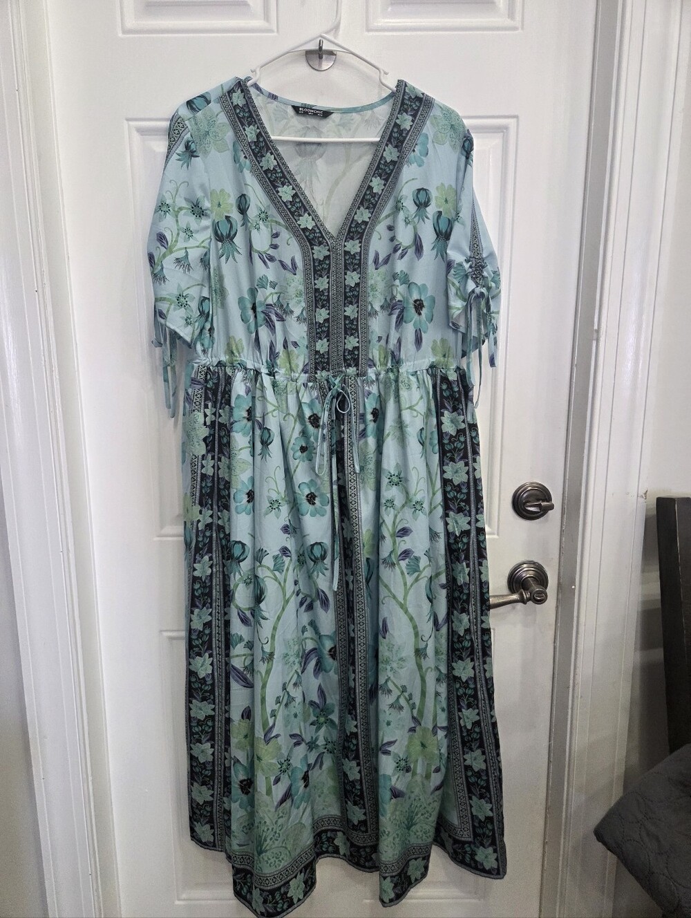 BloomChic Mint & Teal Floral V-Neck Maxi Dress
